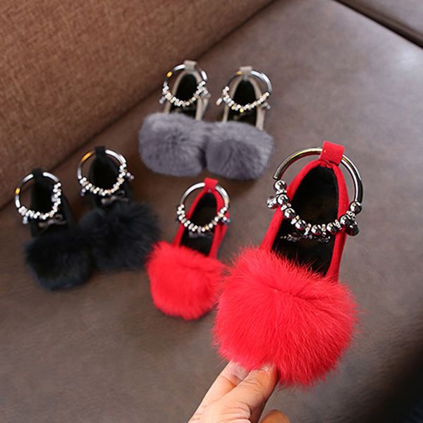 

children kid baby girls warm flock fluffy bowknot student single princess shoes student single princess shoes all seasons, Black
