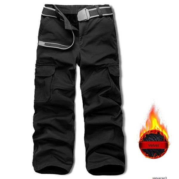 

mens designer 56901 winter plush thickened warm tooling pants solid color straight tubeh, Black