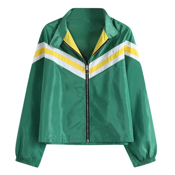 

women sport coat trench long sleeve patchwork thin skinsuits stand collar zipper casual sport coat, Tan;black