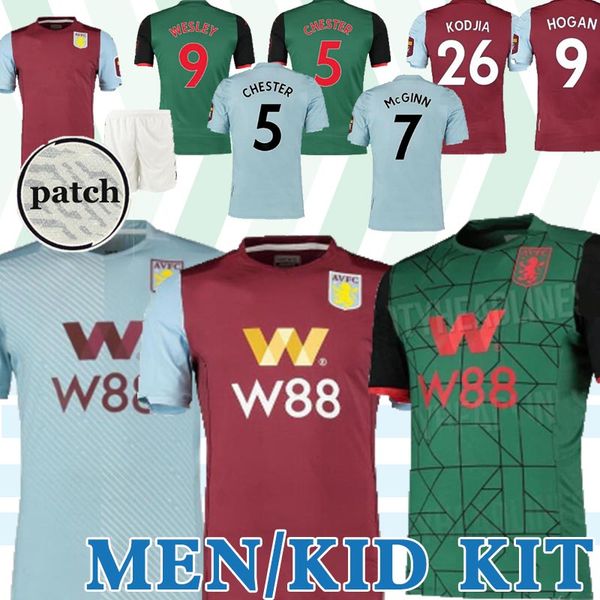 

19 20 aston villa soccer jerseys wesley grealish kodja el ghazi chester mcginn 2019 2020 away third men kids set football shirts, Black;yellow