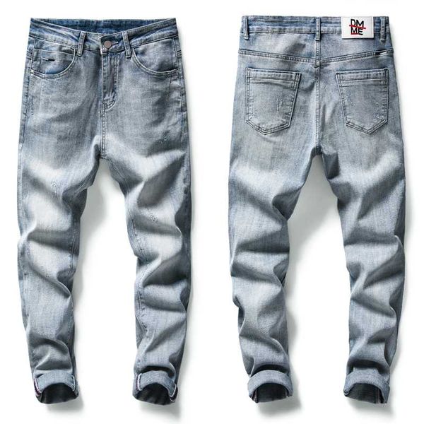 

men denim jeans pants loose cotton jeans spring trousers casual fashion washedpants solid color straight pants teens streetwear, Blue