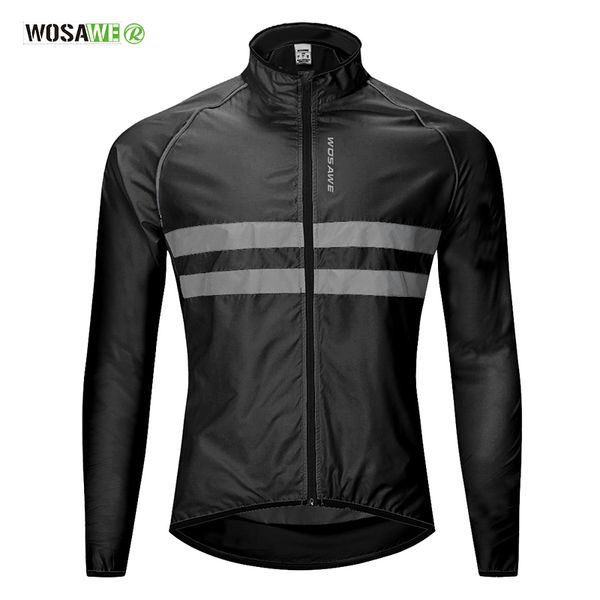 

wosawe cycling wind jacket high visibility multifunction jersey road mtb bike bicycle windproof quick dry rain coat windbreaker, Black;white