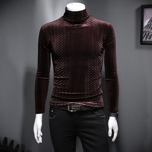 

youth men's winter wild the high version korean velvet collar of trend gold t-shirt clothes velvet thickening shirt self-cultivation pl, Black