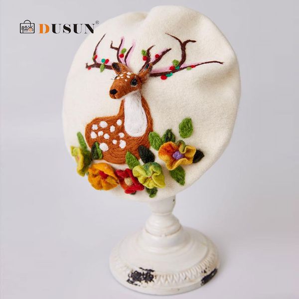 

мода ручной шерсти войлочные береты женщины caps vintage cute deer зимние шапки new years подарки рождественские подарки женские теплые дики, Blue;gray