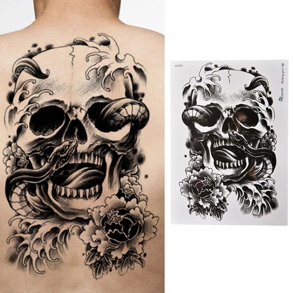 

selling waterproof black scary skull temporary tattoo large arm body tattoos sticker high quality
