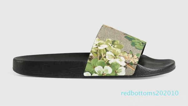 

designer men women sandals with correct flower box dust bag shoes snake print slide summer wide flat sandals slipper r10, Black