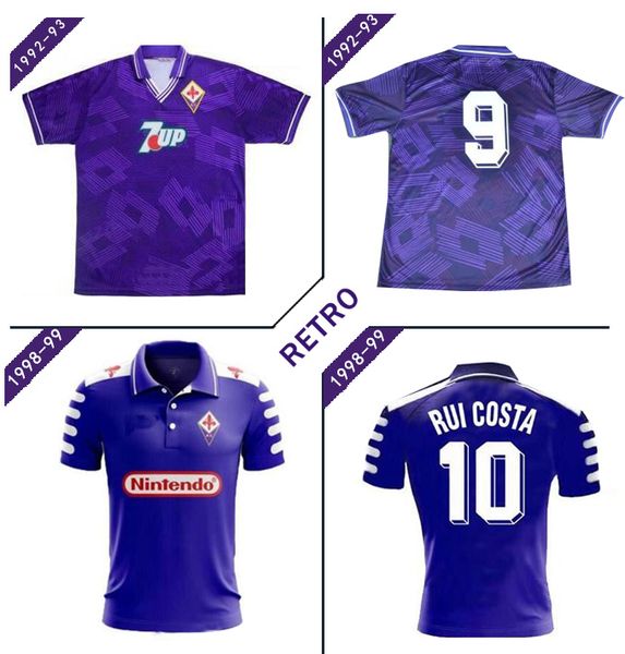 

1998 1999 retro fiorentina soccer jerseys 9 batistuta 10 rui costa custom vintage 98 99 florence home football shirt camisas de futebol, Black;yellow