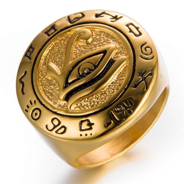 

eye of horus ring, third eye ring,egyptian jewelry for him, gift, stainless steel ring, gold mens ring ancient statement jewelry, Slivery;golden