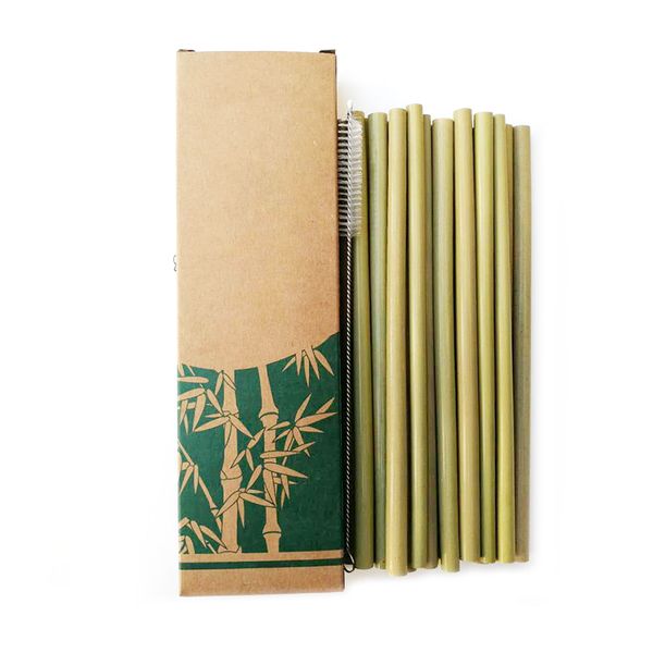 

10pcs bamboo drinking straws reusable eco-friendly party kitchen + clean brush