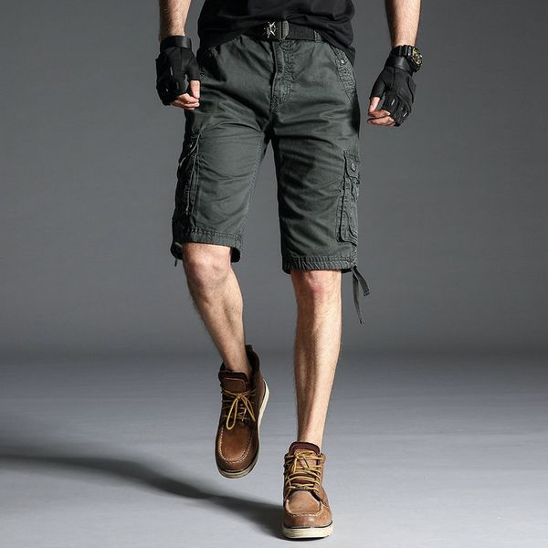 

2019 summer mens multi pocket camo shorts cargo loose male camouflage shorts bermuda trousers, White;black