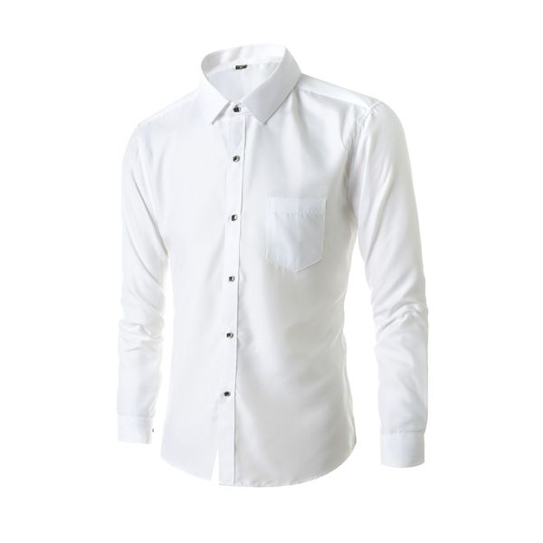 

mens white dress shirt long sleeve black social shirt male slim fit business formal blouse office fashion casual solid color, White;black