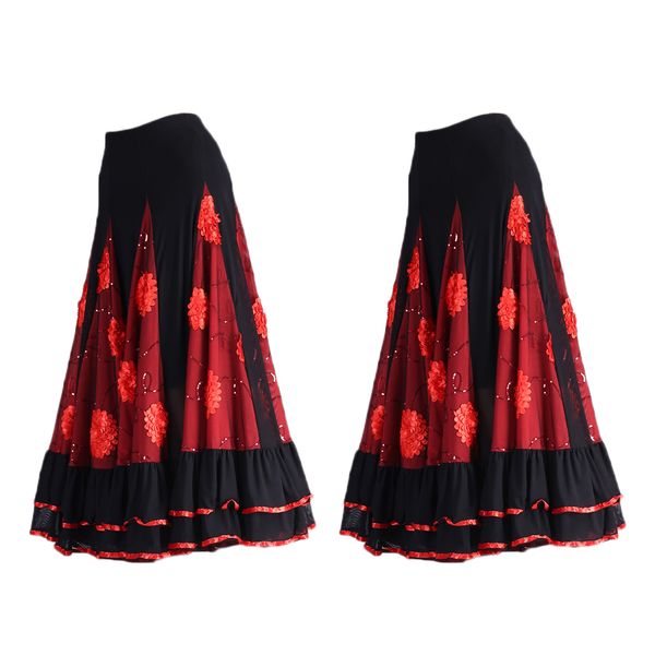 

2pcs flower latin cha cha flamenco ballroom dance dress tango waltz skirt red, Blue