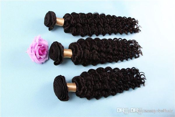 

super quality indian deep wave human hair bundles 100% unprocessed 100gr one piece & 3 bundles lot, dhl, Black