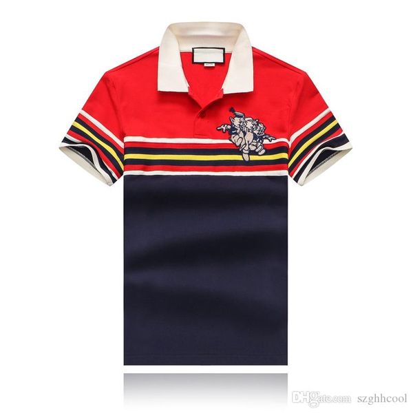 

19ss summer new men's wear designer t-shirt front red yellow blue white striped lapel designer polo t-shirt, White;black