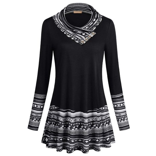 

cowl neck elk printing fashion spring party charming autumn daily women blouse slim long sleeve casual tunic, White