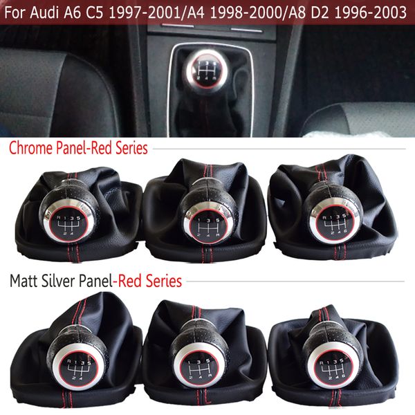 

black/red car styling mt gear shift knob 5/6 speed for a6 c5 (1997-2001)/a4 (1998-2000)/a8 d2(96-03) with gaiter boot cover