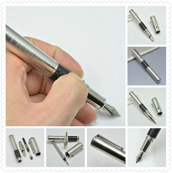 

silver and black carbon fibre fountain pen / roller ball pen office stationery luxury nib calligraphy ink pens gift