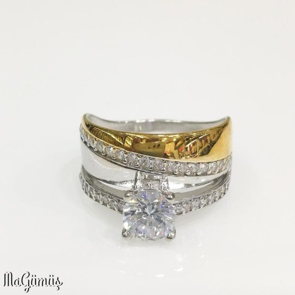 

engagement half gold montÃ¼r tamtur silver ring, Golden;silver