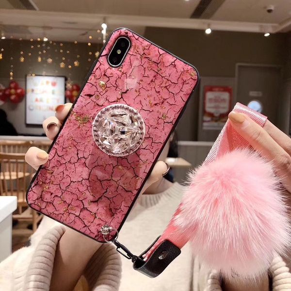 

luxury marble phone cover cases for iphone xs max xr x 6 6s 7 8 plus 6plus cases with jewelled bracket fur ball hand strap coque