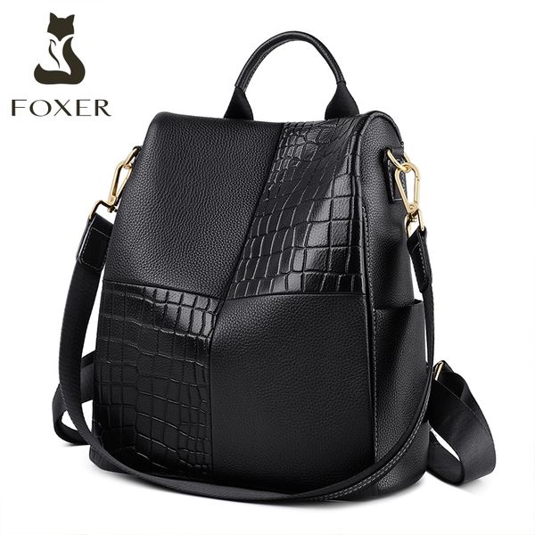 

foxer genuine leather women's backpack large capacity travel rucksack ladies soft business satchel female casual shoulder bags