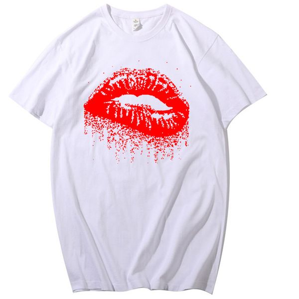 

new lovely lips gesture print t shirt women 100% cotton o neck short sleeve summer harajuku t-shirt women casual t shirts, White