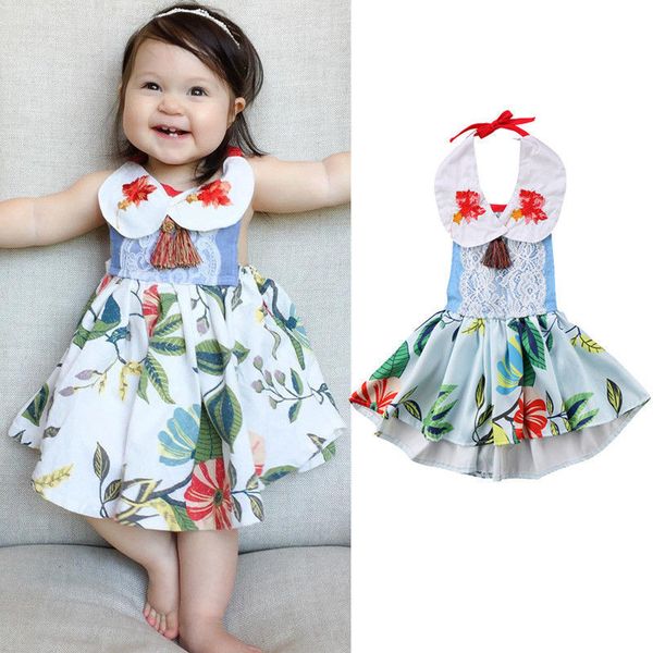 

summer baby girl lovely princess dress floral clothes embroidery sleeveless halter party tutu swing dress cotton sundress 0-24m, White