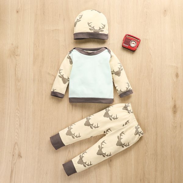 

pullover christmas child baby clothes set newborn baby boys cartoon deer long sleeve +pants christmas pajamas hat clothes, White