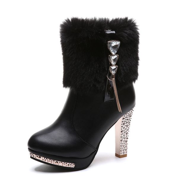 

women shoes fashion fluffy with high-heeled martin boots waterproof comfortable women boots large size women boots, Black