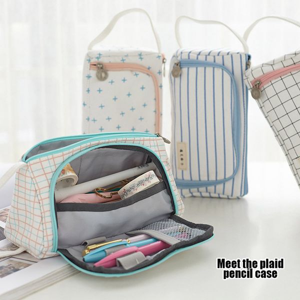 

plaid pencil case multifunction portable large capacity simple storage bag ouj99