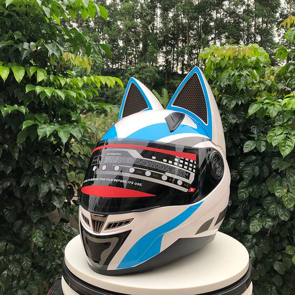 

nitrinos brand 008 motorcycle helmet full face with cat ears four season yellow color