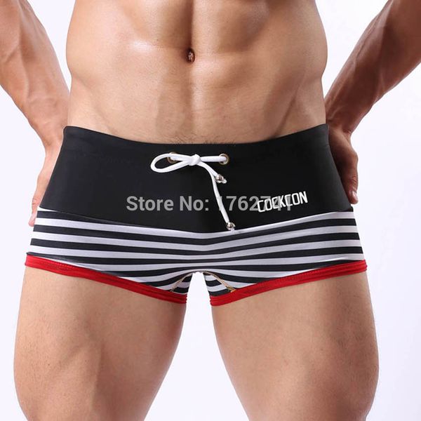 

low-rise bottoms swimwear men's fashion striped boxer trunks comfy boxershorts men bokserki panties, Black;white