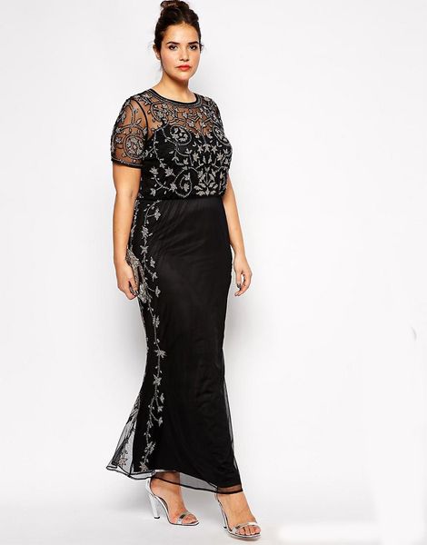 

black mermaid plus size evening dresses sheer jewel neck sequined appliqued formal dress ankle length tulle prom gowns with sleeves