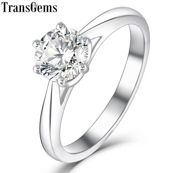 

transgems platinum plated silver 1ct 6.5mm h color heart arrows cut moissanite engagement solitare ring for women wedding gift y19032201, Slivery;golden