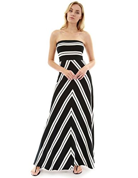 

pattyboutik women's strapless stripe maxi dress, Black;gray