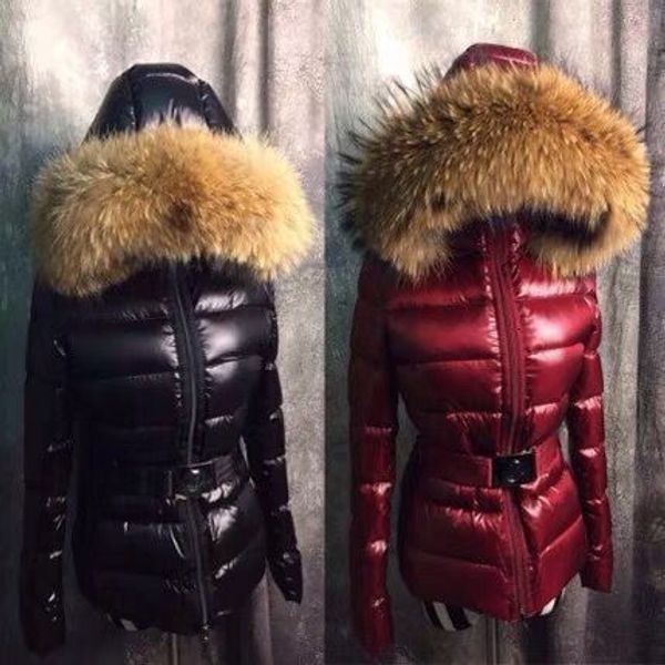 

women down coat female short design red black large fur collar hooded down jacket fashion warm winter jacket coat down parkas