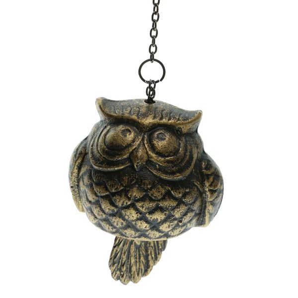 

cast iron owl windbell wind chime hanging outdoor yard door decor