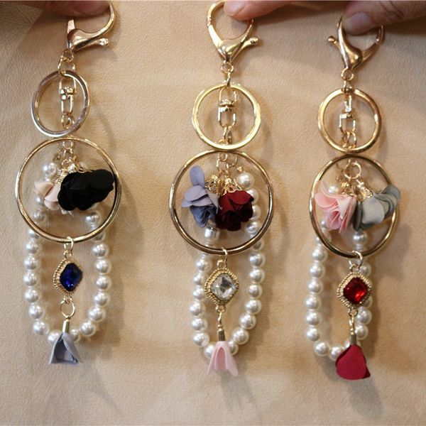 

подвески new star имитация pearl цветок кисточка ключевых цепи женщина брелка цвет золото кольцо омар застежка автомобили кольцо для ключей, Silver