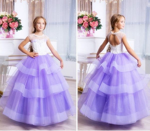 

new crew neck lace ball gown flower girl' dresses tulle applique beaded little girls 'wedding party dresses with beaded sash, White;blue