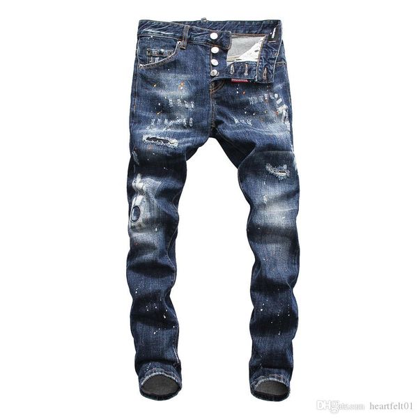 

brand jeans mens luxury designer jeans baggy biker high waisted ripped rock revival black skinny men jean jeckets long pants trousers 076, Blue