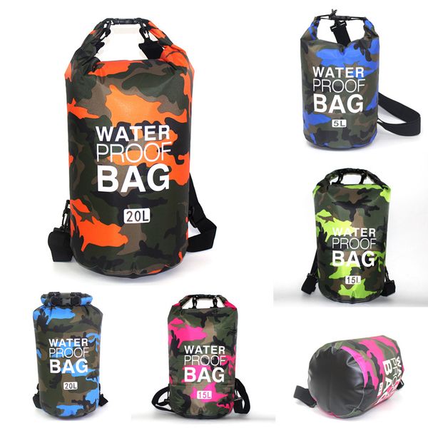 

camouflage waterproof bag 2l 5l 10l 15 l 20l 30l waterproof dry bag portable pvc swimming bags for rafting kayaking sailing boating m240y