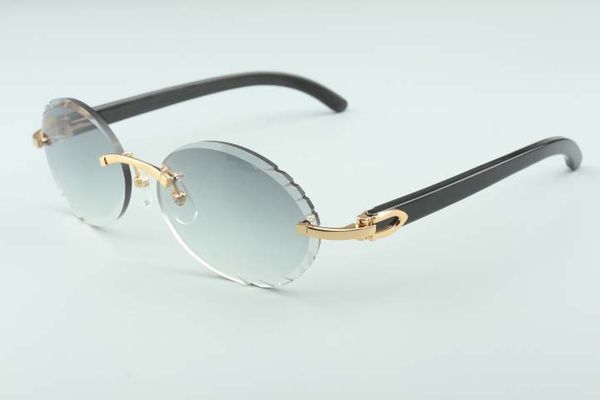 

2019 cutting lenses sunglasses a3524016-h3, pure natural black buffalo horn legs retro oval glasses, size: 58-18-140mm, White;black