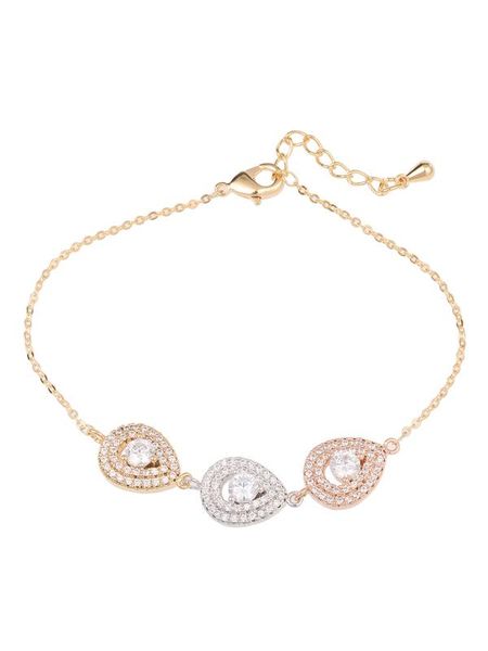 

wholestock women's fashion bracelet water drop shaped hollow out design zircon bracelet accessory, Black