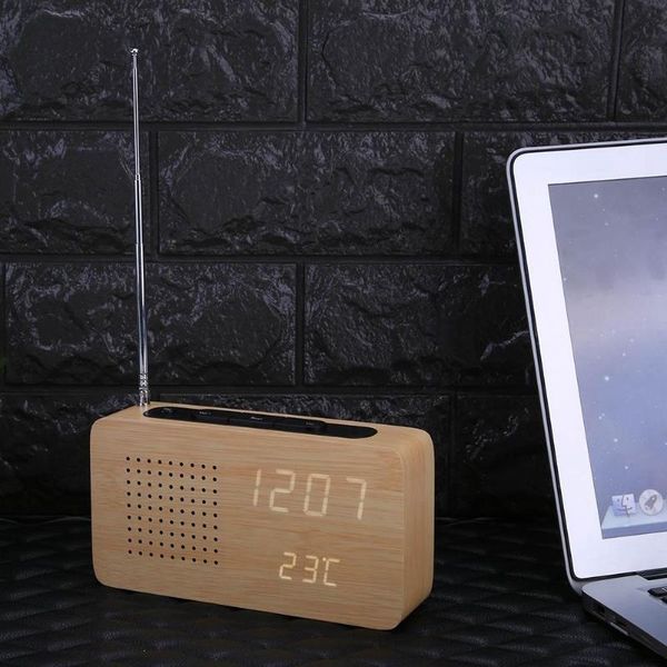 

fm radio wood led alarm clock led display electronic deskclock