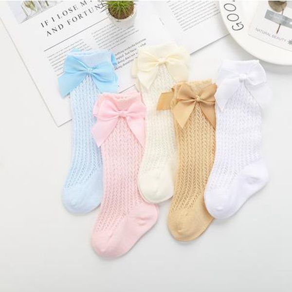 Baby Mädchen Socken Kniehohe Säugling Prinzessin Socken mit Schleife Sommer Mädchen Mesh Socken Lange Röhre Kinder Kinder Fuß Zubehör 5 farben DW5150