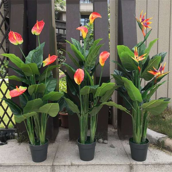 

искусственный цветок лобби отеля большой комнатным крытый и открытый украшения дома райская птица каллы лилии красное пальмовое искусственно