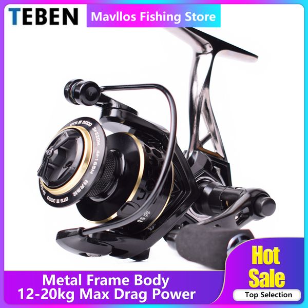 

teben gts iii saltwater metal fishing reel 3000 6000 left right hand max drag 12-20kg surf fishing spinning reel freshwater coil