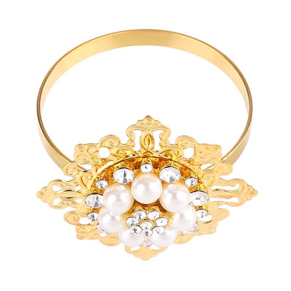 

6pcs/set napkin ring pearl rhinestone buckle festival decors gold/silver