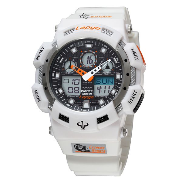 

pasnew sports watch, dual time digital/analog 100m waterproof outdoor awatches led display, Slivery;brown