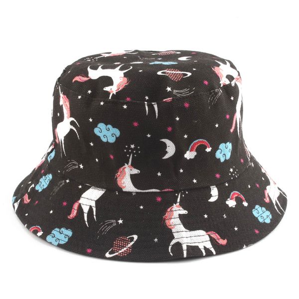 

panama bucket hat women casual summer cap cartoon print two sides wear fishing hat chapeu pescador