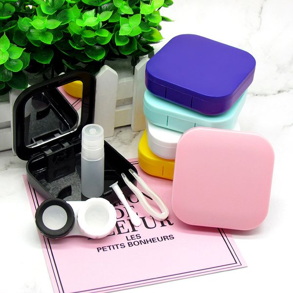 

keepioneer portable contact lens case women men container travel kit mini easy carry mirror tweezers holder eyewear pocket color, Silver